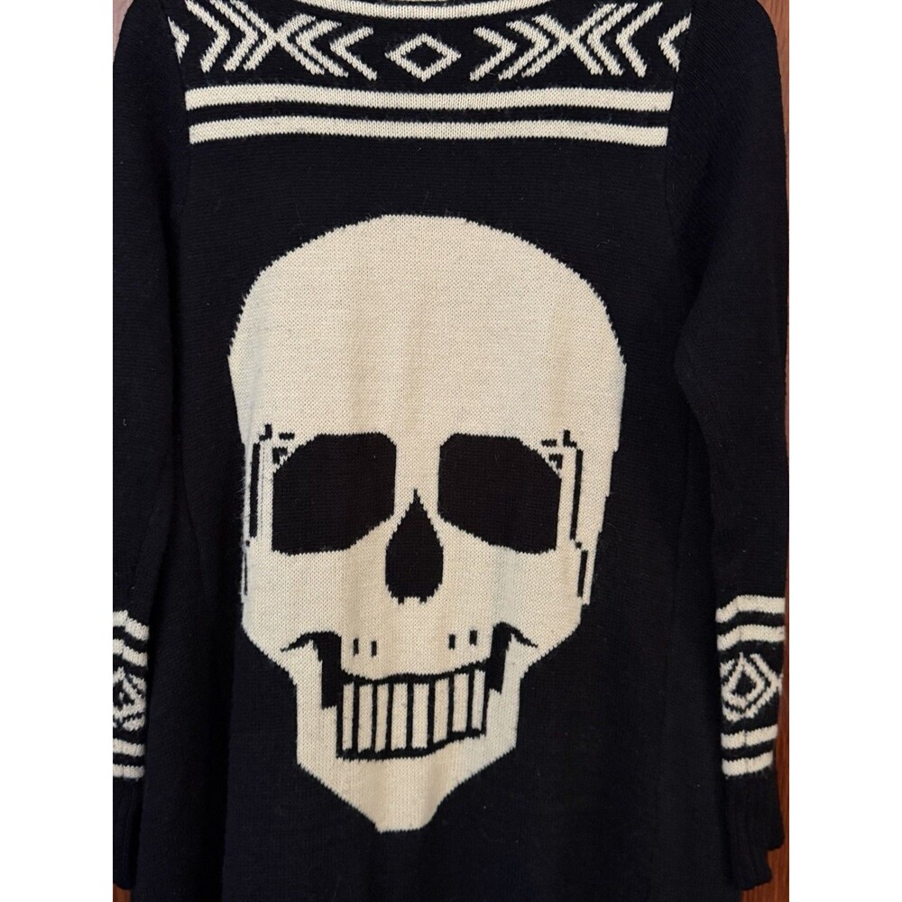 Goth Hot & Delicious Black Ivory Open Long Skull Knit Cardigan M L Hot Topic